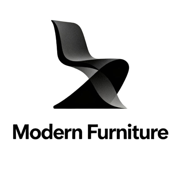 Modern furniture logo with a stylized chair design on a white background


